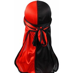 Double-coloured Silk Satin Long-tailed Pirate Hat Turban Cap Chemotherapy Cap (Black Red)