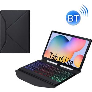 B610S Diamond Texture Triangle Back Holder Splittable Bluetooth Keyboard Leather Case with Backlight for Samsung Galaxy Tab S6 Lite (Black Black)
