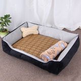 Dog Bone Pattern Big Soft Warm Kennel Pet Dog Cat Mat Blanket  with Rattan Mat & Blanket Size: S  60×45×15cm (Black Grey)