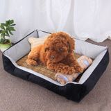 Dog Bone Pattern Big Soft Warm Kennel Pet Dog Cat Mat Blanket  with Rattan Mat & Blanket Size: S  60×45×15cm (Black Grey)