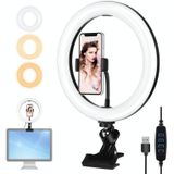 PULUZ 10.2 inch 26cm Ring Light + Monitor Clip USB 3 Modes Dimmable Dual Color Temperature LED Curved Diffuse Vlogging Selfie Photography Video Lights with Phone Clamp (Black)
