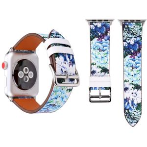 Fashion Genuine Leather New Spring Blue Flower Pattern Watch Strap for Apple Watch Series 3 & 2 & 1 38mm