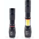 Telescopic Zoom Strong Light Flashlight Strong Magnetic Rechargeable LED Flashlight  Colour: Black Head (With Battery  EU Plug Charger)