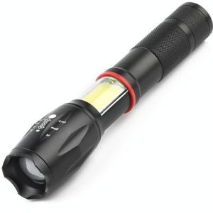 Telescopic Zoom Strong Light Flashlight Strong Magnetic Rechargeable LED Flashlight  Colour: Black Head (With Battery  EU Plug Charger)