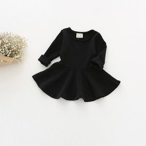 Girls Ruffled Long Sleeve Dress (Color:Black Size:98)