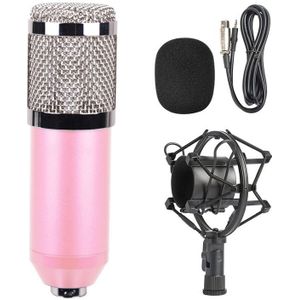 BM-800 3.5mm Studio Recording Wired Condenser Sound Microphone with Shock Mount  Compatible with PC / Mac for Live Broadcast Show  KTV  etc.(Pink)