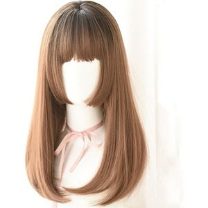 Wig Female Realistic Chemical Fiber Wig High Temperature Silk Headgear  Colour: Honey Pudding (Black on Top)