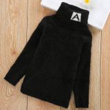 Letter Pattern Imitation Mink Velvet Children Turtleneck Knitted Sweater (Color:Black Size:120cm)