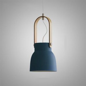 Wood Grain Creative Simple Personality Restaurant Chandelier Single Head Study Bedroom Macaron Bar Small Lamp without Light Source  Size:M(Blue)