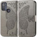 For Motorola Moto G50 Butterfly Love Flowers Embossed Horizontal Flip Leather Case with Holder & Card Slots & Wallet & Lanyard(Grey)