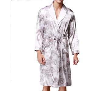 Men's Long Paragraph Silk Pajamas (Color:Grey Size:XL)