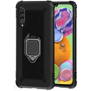 For Galaxy A50 Carbon Fiber Protective Case with 360 Degree Rotating Ring Holder(Black)