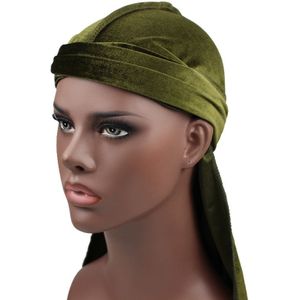 Velvet Turban Cap Long-tailed Pirate Hat Chemotherapy Cap (Grass Green)