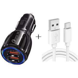 Qc3.0 Dual USB Car Charging + Type-C Fast Charging Cable Car Charging Kit(Black)