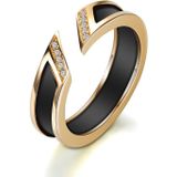 Women Fashion Zircon Metal Wedding Open Rings Size:8(Black and Gold)