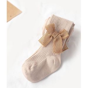 Spring And Autumn Girl Tights Bow Baby Knit Pantyhose Size: M 1-2 Years Old(Milk Brown)