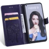 Tree & Cat Pattern Pressed Printing Horizontal Flip PU Leather Case with Holder & Card Slots & Wallet & Lanyard For Huawei P20 Lite 2019 / Nova 5i(Purple)