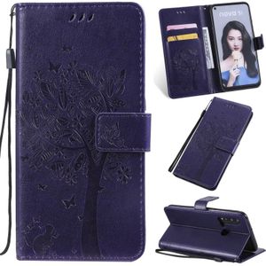 Tree & Cat Pattern Pressed Printing Horizontal Flip PU Leather Case with Holder & Card Slots & Wallet & Lanyard For Huawei P20 Lite 2019 / Nova 5i(Purple)