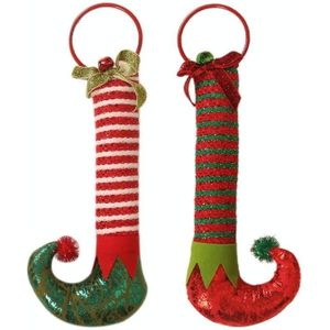 2 PCS Christmas Decorations Elf Feet Iron Ring Door Bells Elf Boots Door Knocker Ornaments( Red )