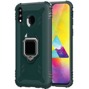 For Galaxy M20 Carbon Fiber Protective Case with 360 Degree Rotating Ring Holder(Green)