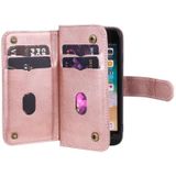 For iPhone 8 & 7 Multifunctional Magnetic Copper Buckle Horizontal Flip Solid Color Leather Case with 10 Card Slots & Wallet & Holder & Photo Frame(Rose Gold)