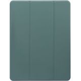 For iPad 9.7(2018)/(2017)/Air 2/Air 3-folding Electric Pressed Skin Texture Horizontal Flip Shockproof Transparent TPU + PU Leather Case with Holder & Pen Slot & Sleep / Wake-up Function(Deep Green)