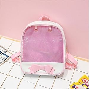 Transparent Children Backpack Cute Bow Bags Mini Schoolbag(Pink)
