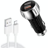 YSY-310QC18W QC3.0 Dual Port USB Car Charger + 3A USB to 8 Pin Data Cable  Cable Length: 1m(Black)