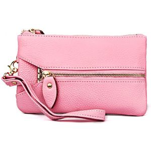 2001 Horizontal Square Litchi Texture Wallet Clutch Bag for Ladies  with Detachable Hand Strap & 6 Key Rings(Pink)