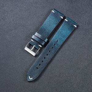 HB001 Color-Changing  Retro Oil Wax Leather Ultra-Thin Universal Watch Strap  Size: 20mm(Blue)