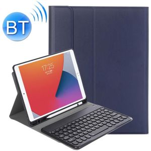 YA870B Detachable Lambskin Texture Round Keycap Bluetooth Keyboard Leather Case with Pen Slot & Stand For Samsung Galaxy Tab S7 T870 / T875 11 inch 2020(Dark Blue)