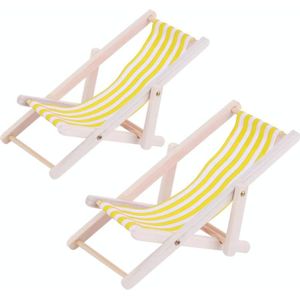 2 PCS 1:12 Beach Lounge Chair Simulation Model Outdoor Beach Scene Shooting Props Can Be Folded(Yellow)