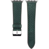 For Apple Watch Series 3 & 2 & 1 42mm Simple Fashion Genuine Leather Hole Pattern Watch Strap(Green)