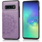 Voor Samsung Galaxy S10 Double Buckle Mandala Patroon PU+TPU Beschermhoes met kaartslots & houder & fotoframe(paars)