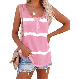 Loose Tie-dye Striped Printed Vest T-shirt for Ladies (Color:Pink Size:S)