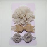 3 in 1Children Bow Flower Headband Hair Band Hair Ring Read Tiara(Khaki)