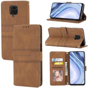 For Xiaomi Redmi Note 9 Pro Max Embossed Striped Magnetic Buckle PU + TPU Horizontal Flip Leather Case with Holder & Card Slot & Wallet & Photo Frame & Sling(Brown)