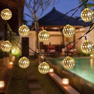 Ironwork Hollow Small Ball Outdoor LED Light String Garden Festival Decoration Light  Specification:3m 20 LEDs Battery Box(Warm White Light)