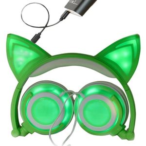 USB Charging Foldable Glowing Cat Ear Headphone Gaming Headset with LED Light & AUX Cable  For iPhone  Galaxy  Huawei  Xiaomi  LG  HTC and Other Smart Phones(Green)