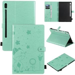 For Samsung Galaxy Tab S6 T860 Cat Bee Embossing Pattern Shockproof Table PC Protective Horizontal Flip Leather Case with Holder & Card Slots & Wallet & Pen Slot & Wake-up / Sleep Function(Green)