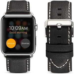 For Apple Watch Series 5 & 4 44mm / 3 & 2 & 1 42mm Environmental Protection Genuine Leather Strap Watchband(Black)