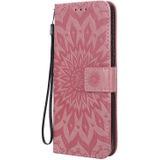 For Huawei P40 Pro Pressed Printing Sunflower Pattern Horizontal Flip PU Leather Case with Holder & Card Slots & Wallet & Lanyard(Pink)
