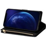 For Samsung Galaxy Note10+ Multi-card Slots Starry Sky Laser Carving Glitter Zipper Horizontal Flip Leather Case with Holder & Wallet & Lanyard(Black)