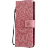 For Huawei Enjoy 10e Pressed Printing Sunflower Pattern Horizontal Flip PU Leather Case with Holder & Card Slots & Wallet & Lanyard(Pink)