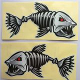 10 PCS Horror Skeleton Shark Fishing Daren Cover Scratch Reflective Waterproof Personality Body Sticker 25*13cm