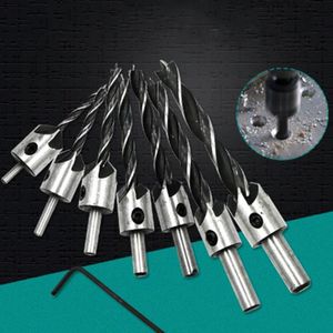 7 in 1 Woodworking Countersink Chamfer Three-Pointed High-Speed Steel Drill Bits Set  3-10mm