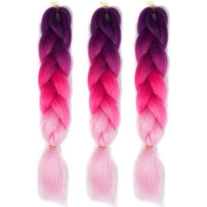 Fashion Color Gradient Individual Braid Wigs Chemical Fiber Big Braids  Length: 60cm(Purple+Peach Pink)