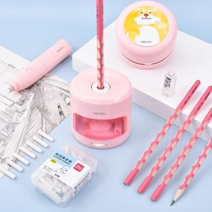 Deli Student Electric Stationery Set Desktop Cleaner/Electric Eraser/Electric Pencil Sharpener(Pink)