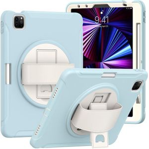 360 Degree Rotation PC + TPU Protective Case with Holder & Hand-strap For iPad Air 4 10.9 / Pro 11 2021/2020/2018(Ice Blue)