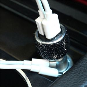 Car Diamond Aluminium Alloy QC3.0 Dual USB Quick Charger(Black)